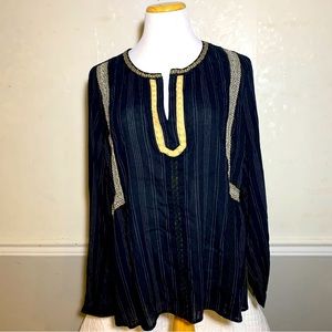 J.Jill Navy Blue Embroidered Lace Peasant Bohemian Blouse Size XLP ( petite )